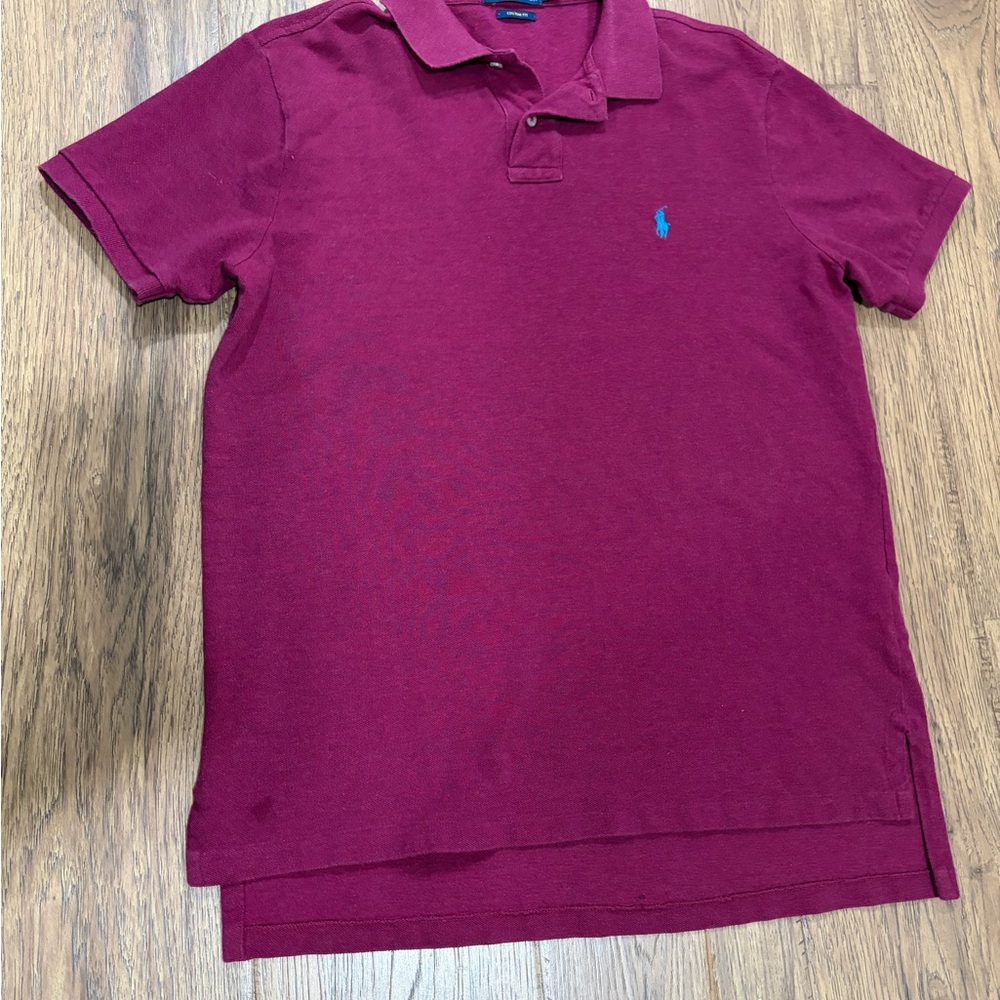 Polo Ralph Lauren Mens Custom Fit Short Sleeve Polo Shirt Large Maroon Burgundy